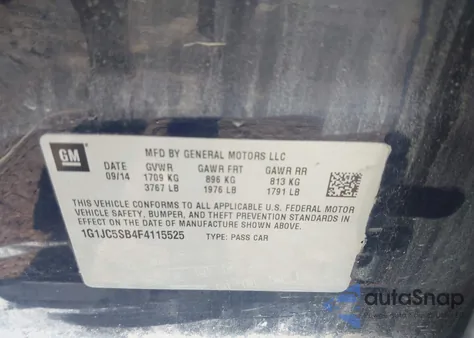 2015 Chevrolet Sonic Lt Auto from USA, damaged, VIN 1G1JC5SB4F4115525